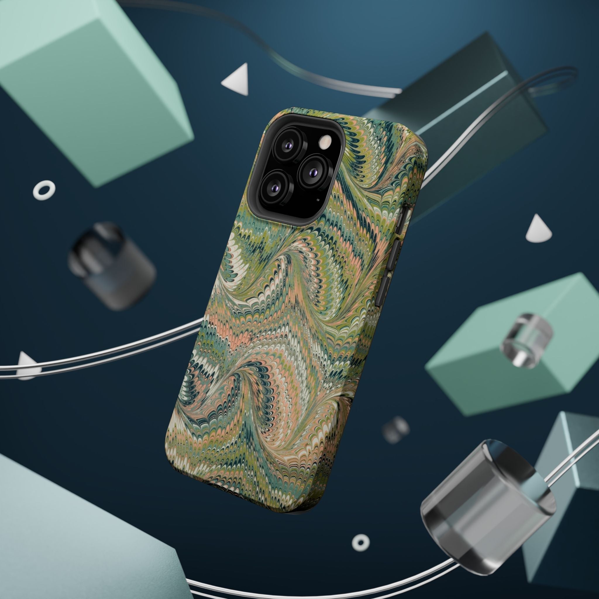 Green Pastel Italian Marble Design Magnetic MAG SAFE High Impact iPhone Cases