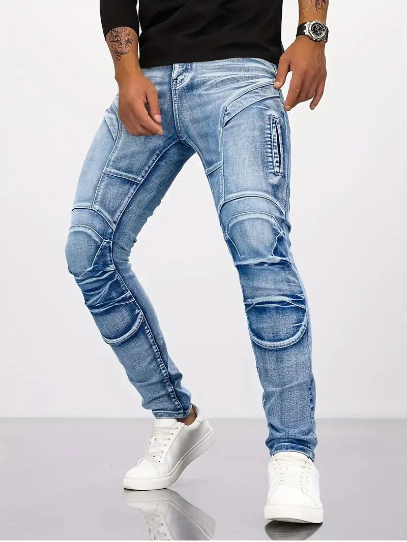 **Men’s Trendy Straight-Leg Denim Jeans – Slim Fit, Distressed Design, High-Street Style, Premium Quality**