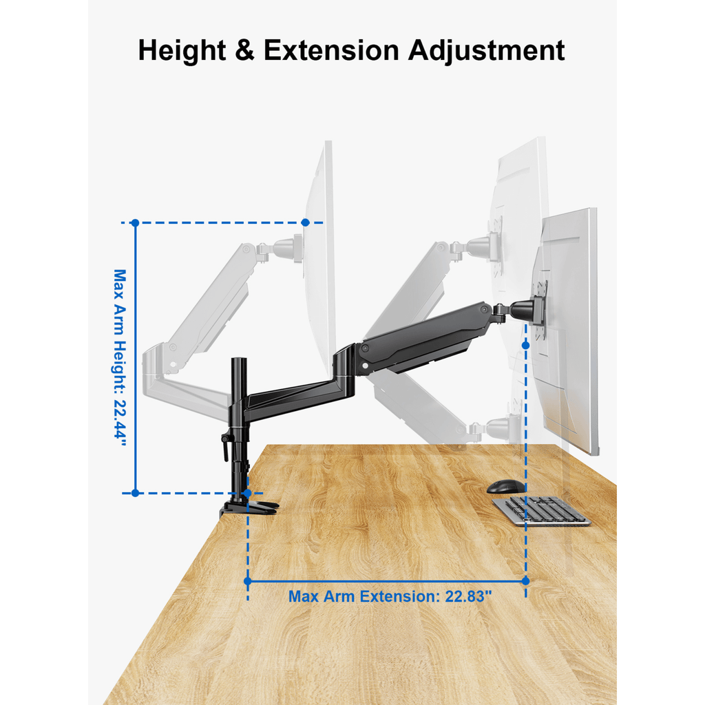 ErgoAV Gas Spring Desk Mount for Single Monitors 13" to 34" and up to 17lbs