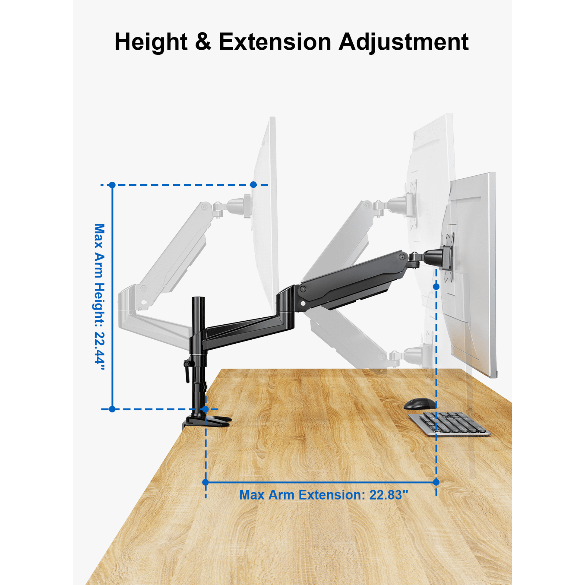 ErgoAV Gas Spring Desk Mount for Single Monitors 13" to 34" and up to 17lbs