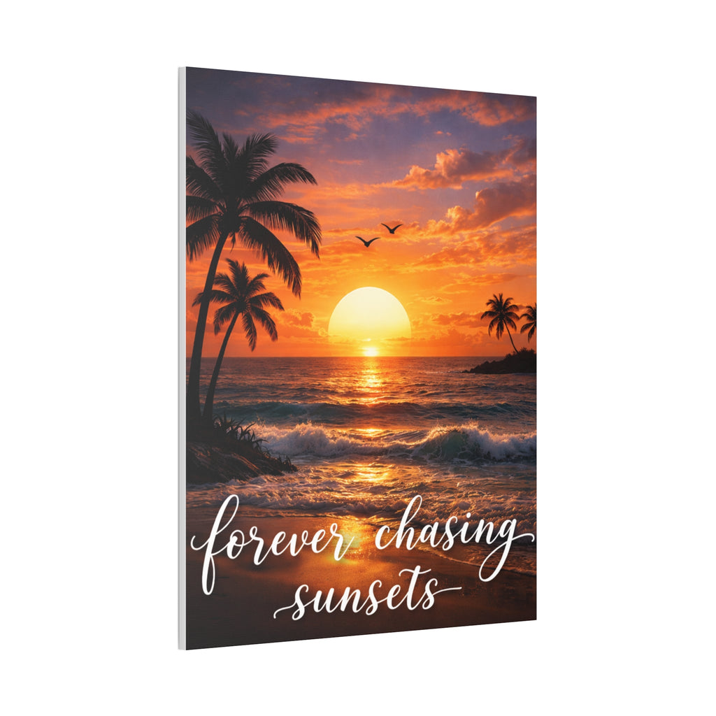 Sunset Beach Canvas Wall Art — Tropical Palm Ocean Sunset Stretched Canvas