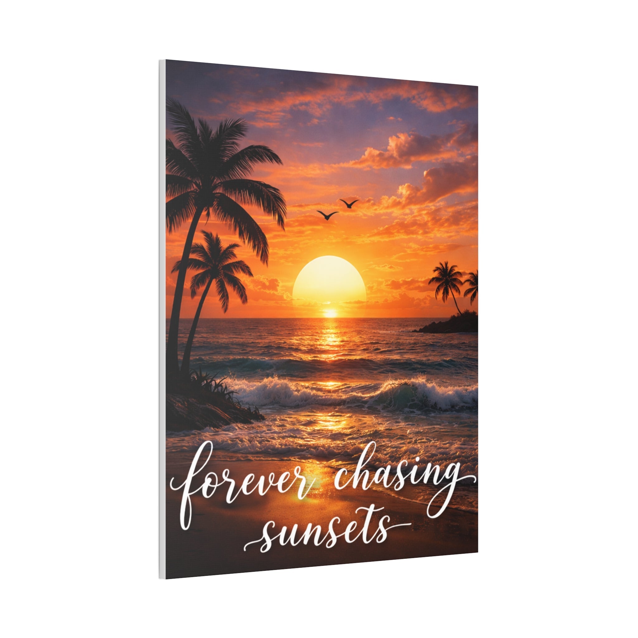 Sunset Beach Canvas Wall Art — Tropical Palm Ocean Sunset Stretched Canvas