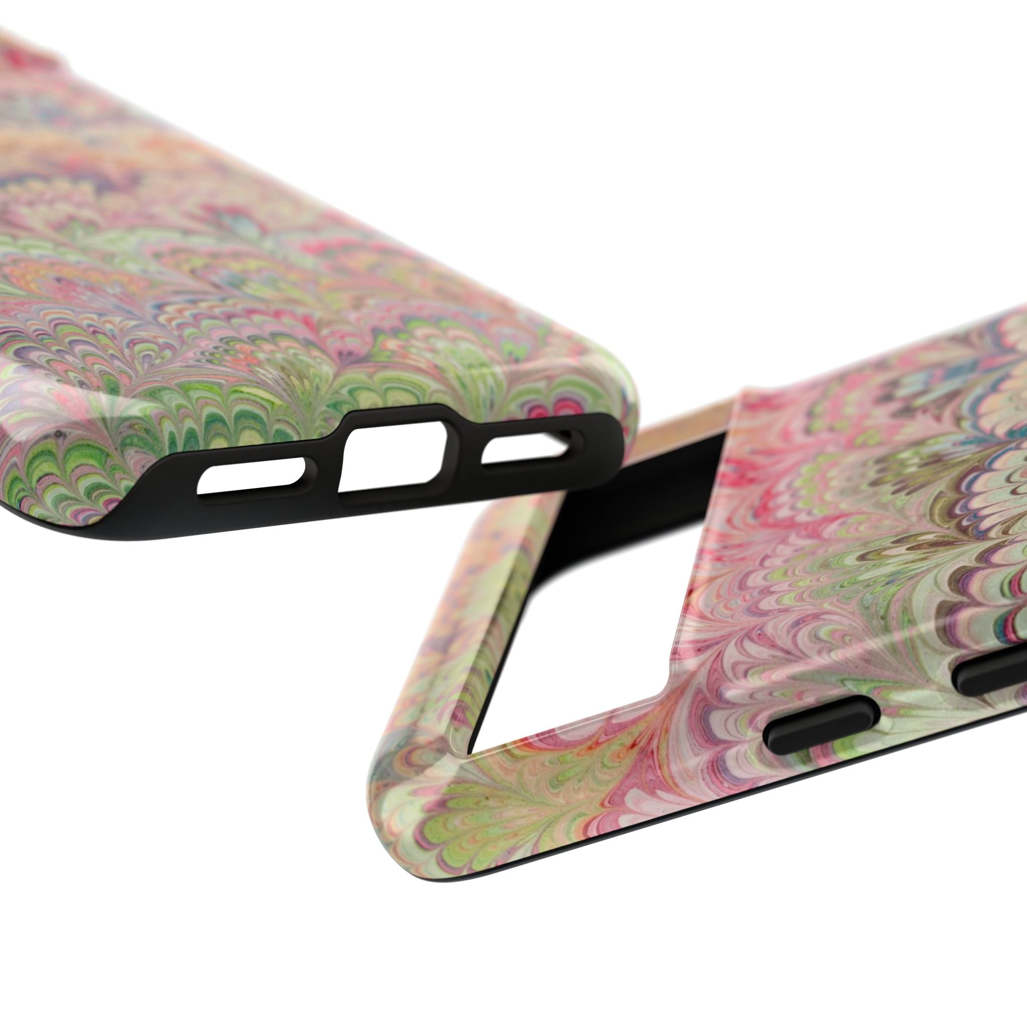 Pastel Pink + Green Feather Marbled Phone Case - Dual Layer Phone Cover