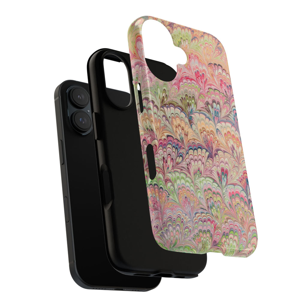 Pastel Pink + Green Feather Marbled Phone Case - Dual Layer Phone Cover