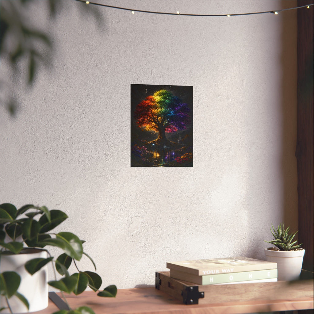 Rainbow Tree Matte Poster — Vibrant Fantasy Wall Art