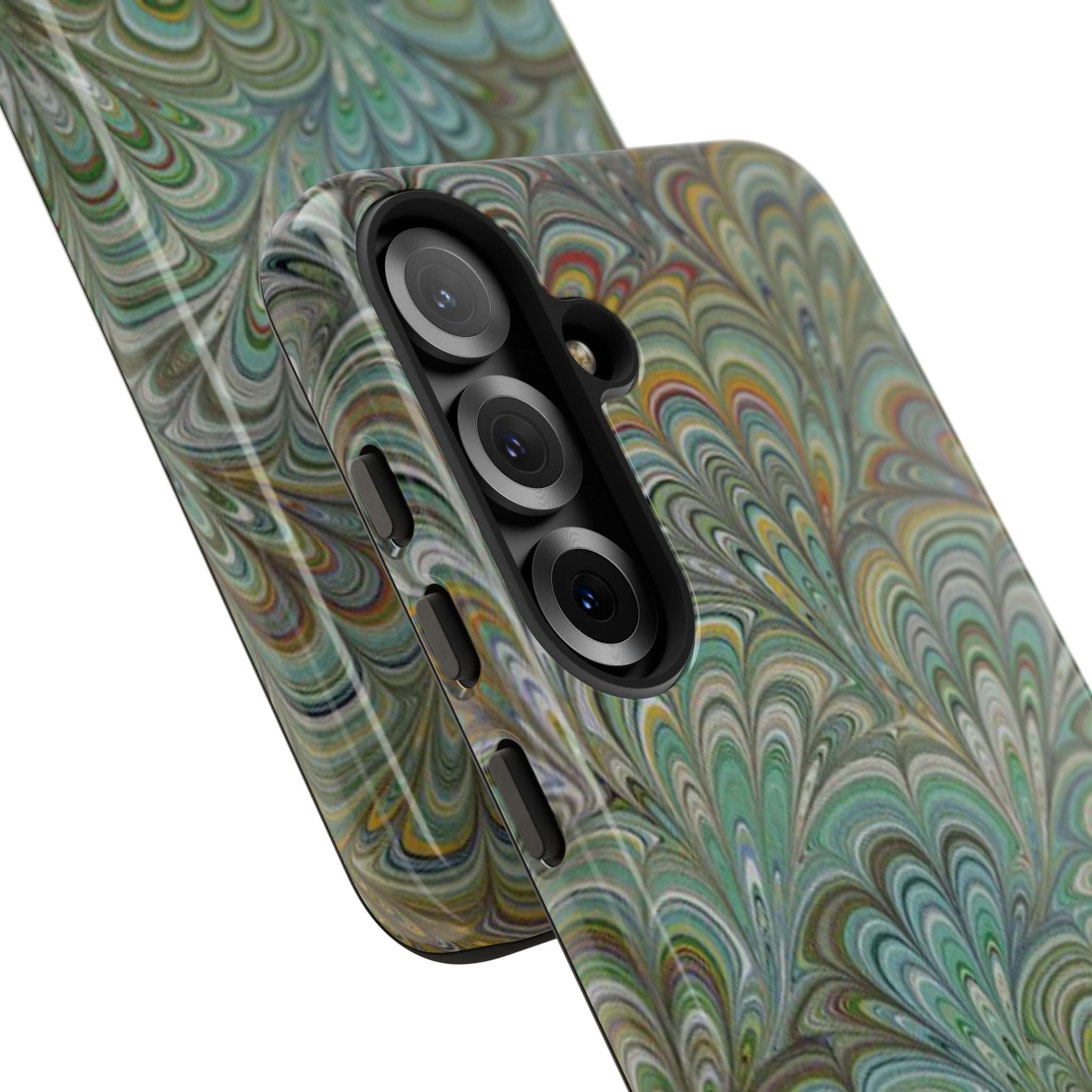 Green Marbled Peacock Durable Phone Case - Matte or Glossy
