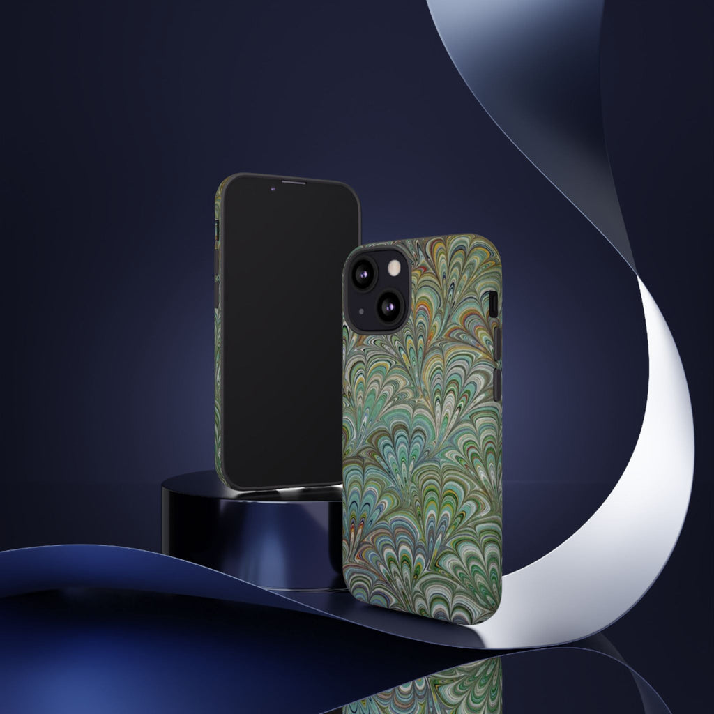 Green Marbled Peacock Durable Phone Case - Matte or Glossy