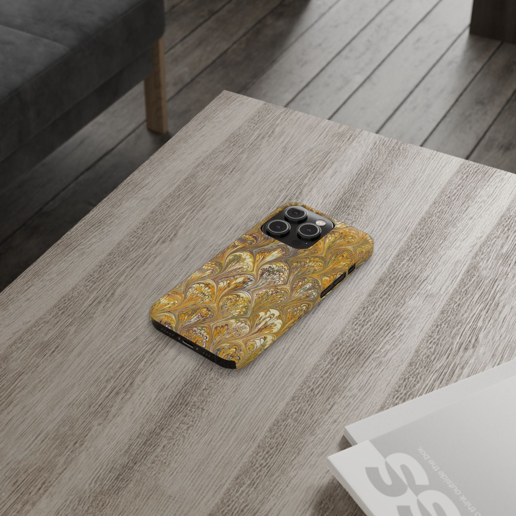 Golden Yelllow Hand-Marbled Florentine Italian Phone Case for iPhone 17 and all sizes