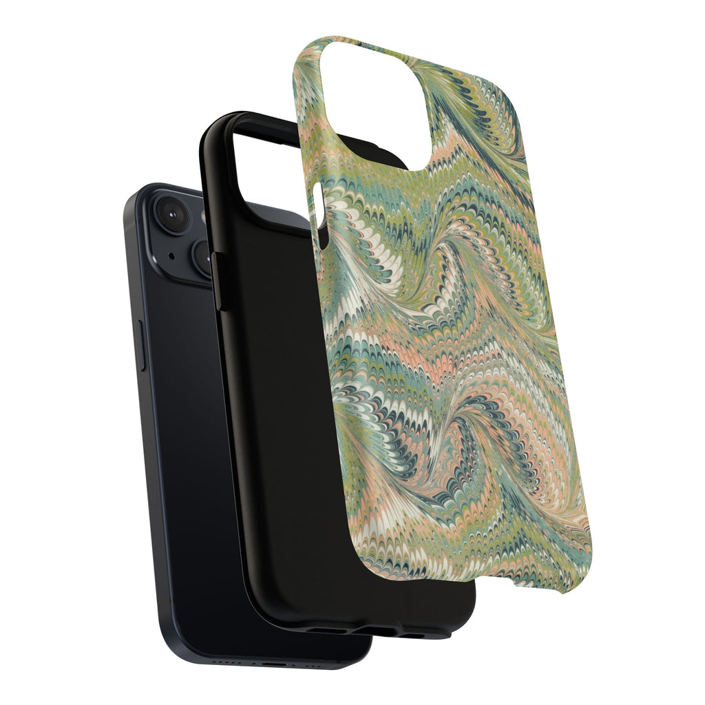 Florentine Marble iPhone Case | Inspired by Florence | Italian Marbled Paper Technique | Artisanal Green Swirl | Dual-Layer Protective Case | Matte or Glossy