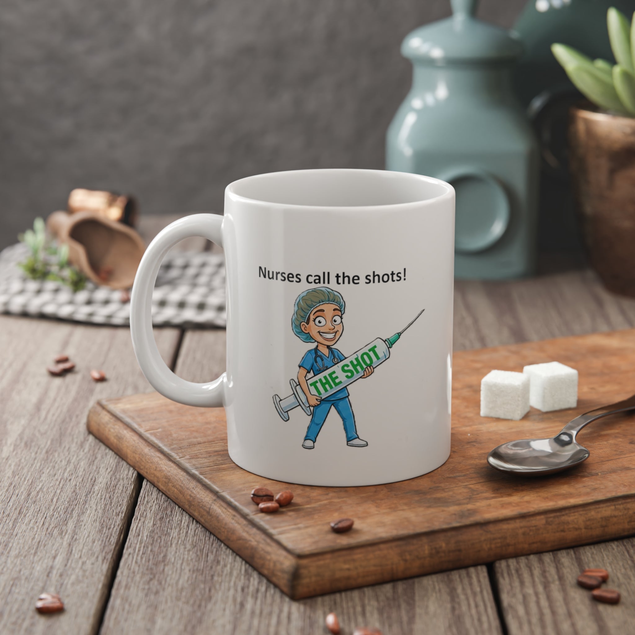 Nurse Mug – "Nurses Call the Shots" Personalized Ceramic Coffee Mug