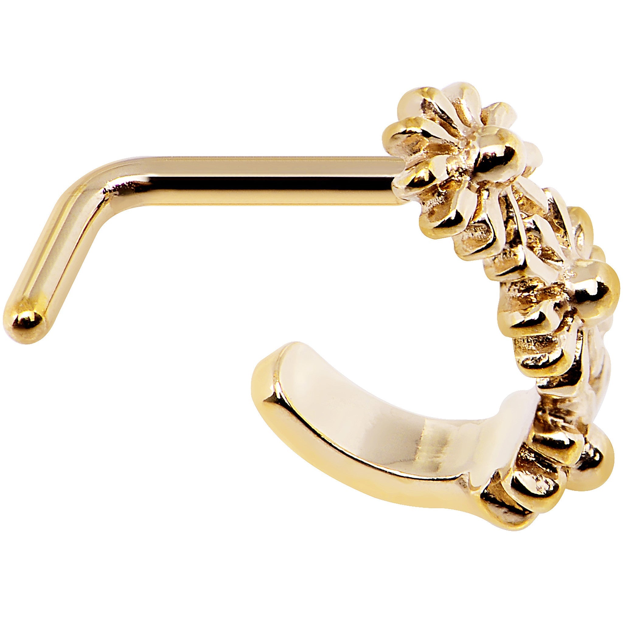18G Gold PVD Daisy Flower Chain Faux Hoop L Shaped Nose Ring