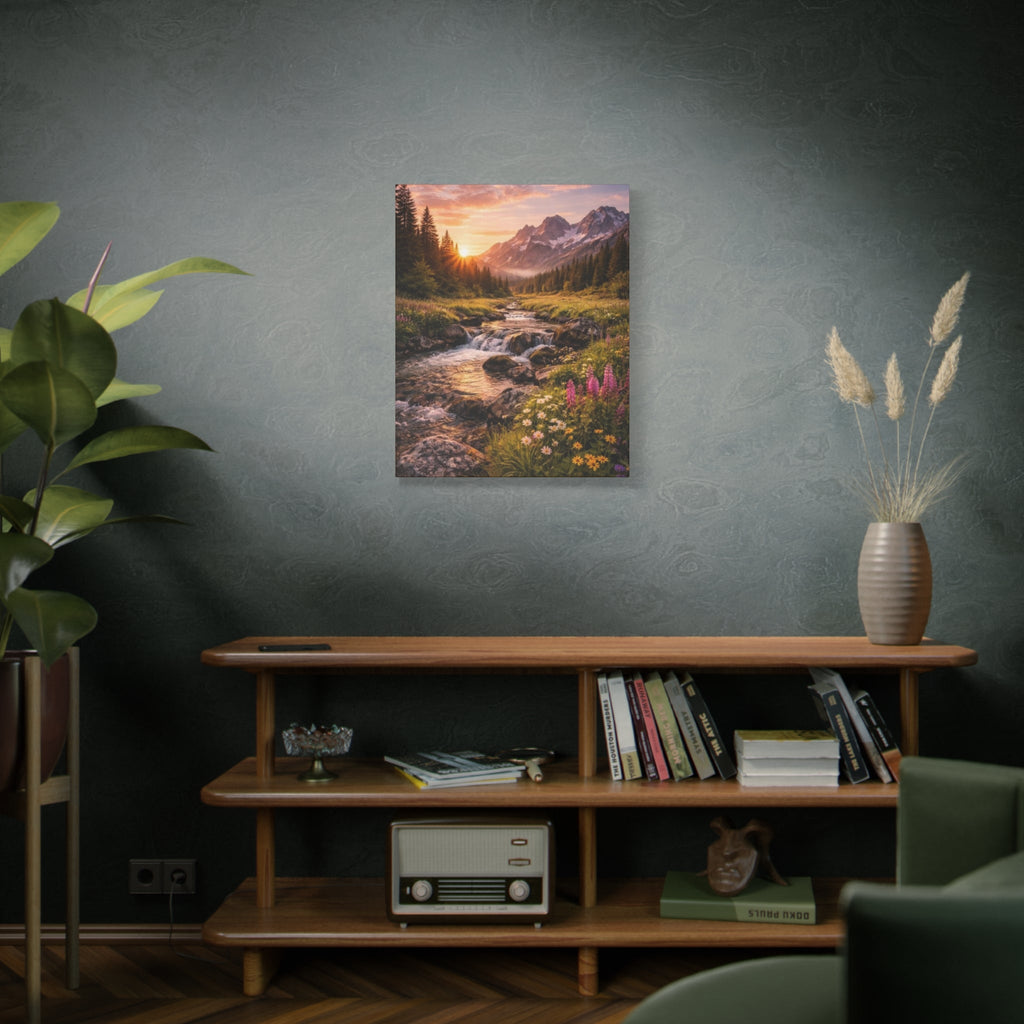 Mountain Sunrise Canvas Print — River Valley Landscape Matte Stretched Wall Art