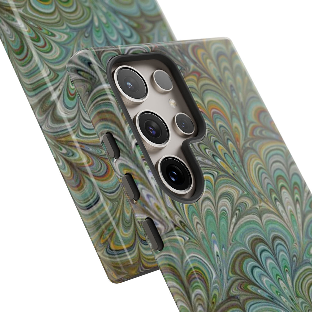 Green Marbled Peacock Durable Phone Case - Matte or Glossy