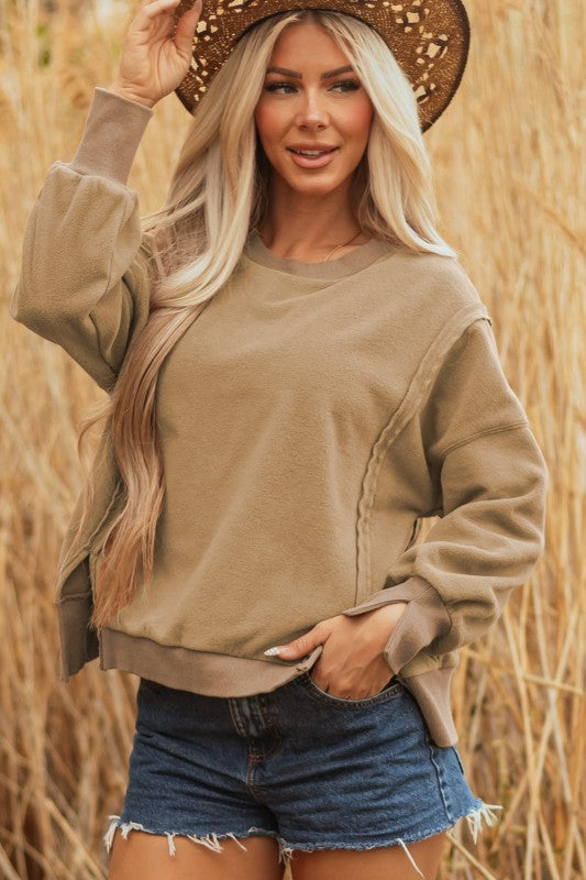 Tatum Fuzzy Sherpa Splicing Pullover Sweatshirt
