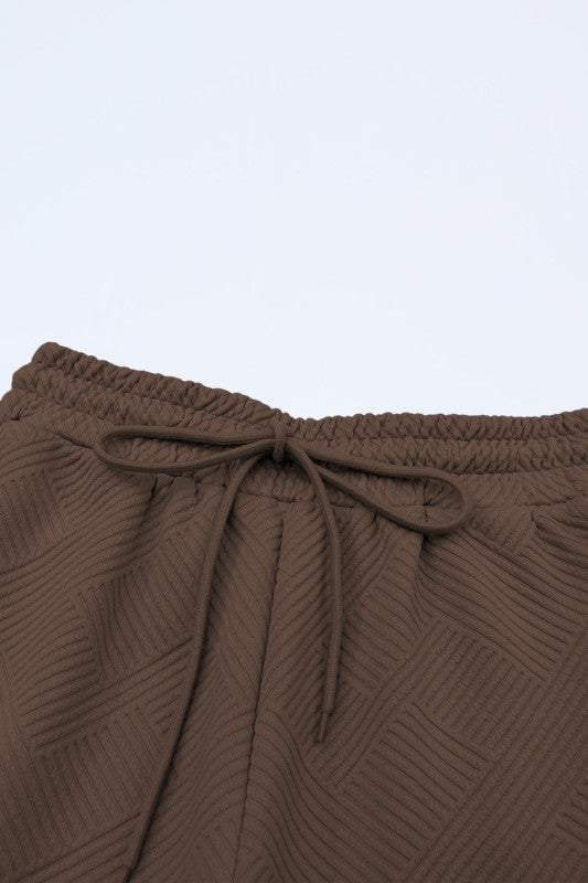 Solid Textured T-Shirt and Drawstring Pants Set