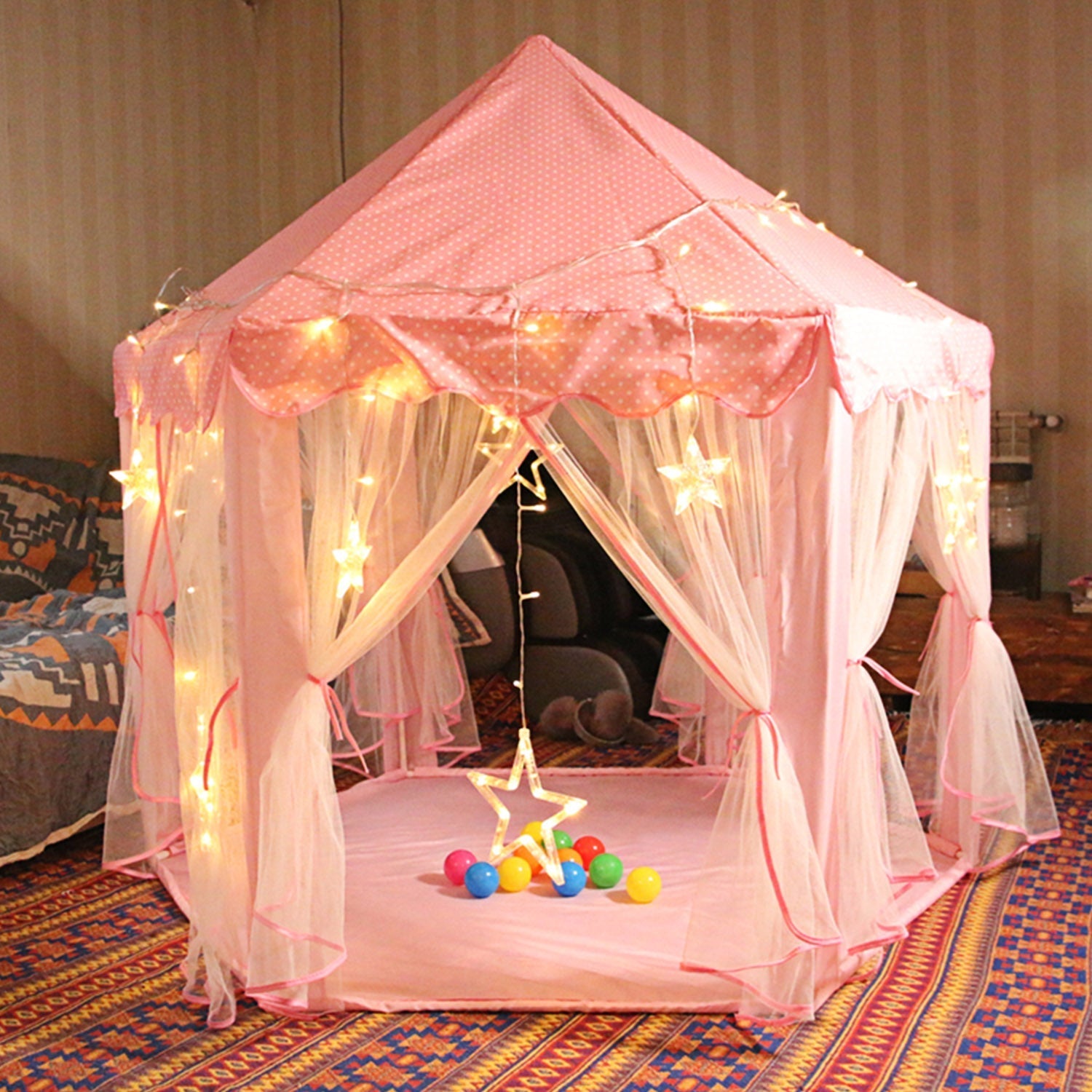 Kids Play Tents Princess for Girls Princess Castle Children Playhouse Indoor Outdoor Use w/ Carry Case