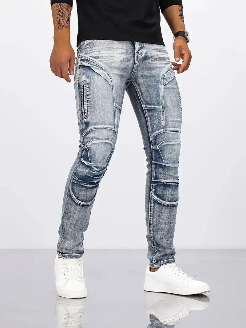 **Men’s Trendy Straight-Leg Denim Jeans – Slim Fit, Distressed Design, High-Street Style, Premium Quality**