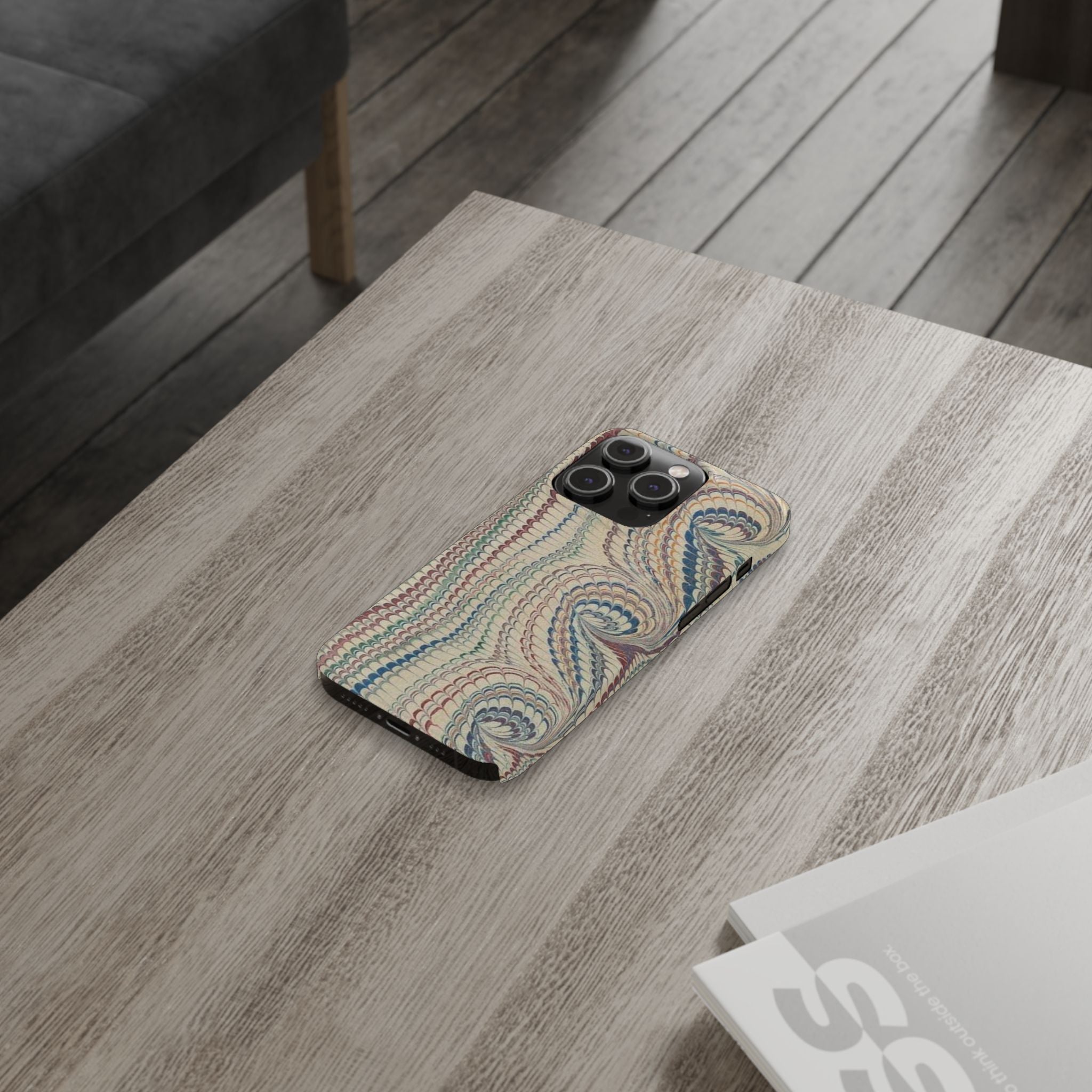 Italian Vintage Marbled Paper Design on iPhone Cases, Artistic Protection for Your Device in Elegant Beige, Blue, Burgundy