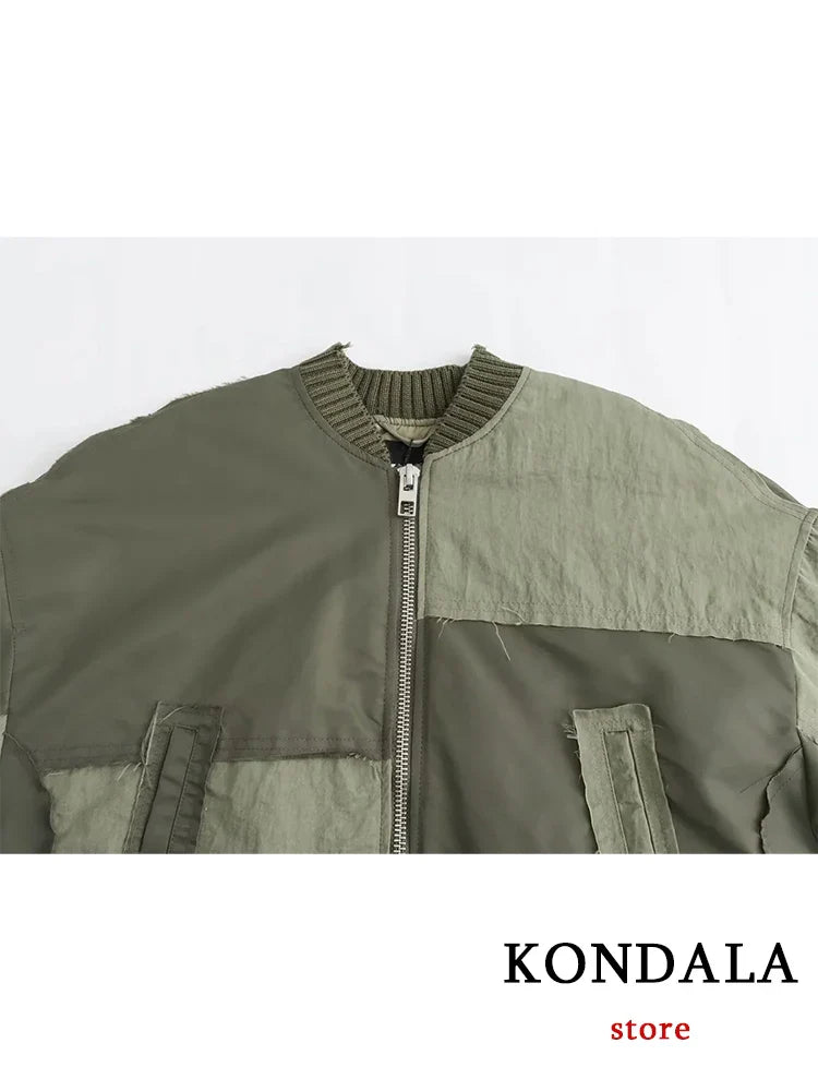 Streetwear Bomber Jackets Women Patchwork Zipper Pockets