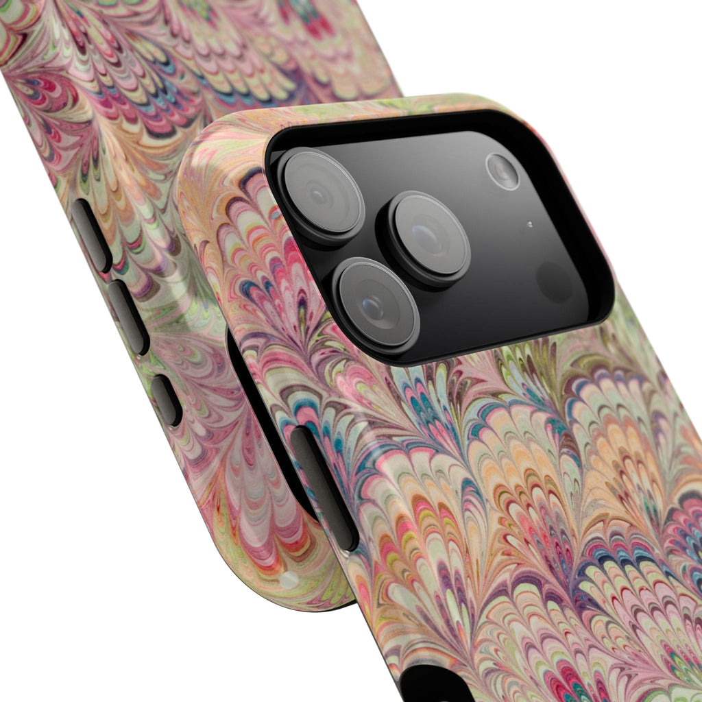 Marbled Pastel Pink and Green Impact-Resistant Phone Case for Apple + Samsung - Dual Layer Case
