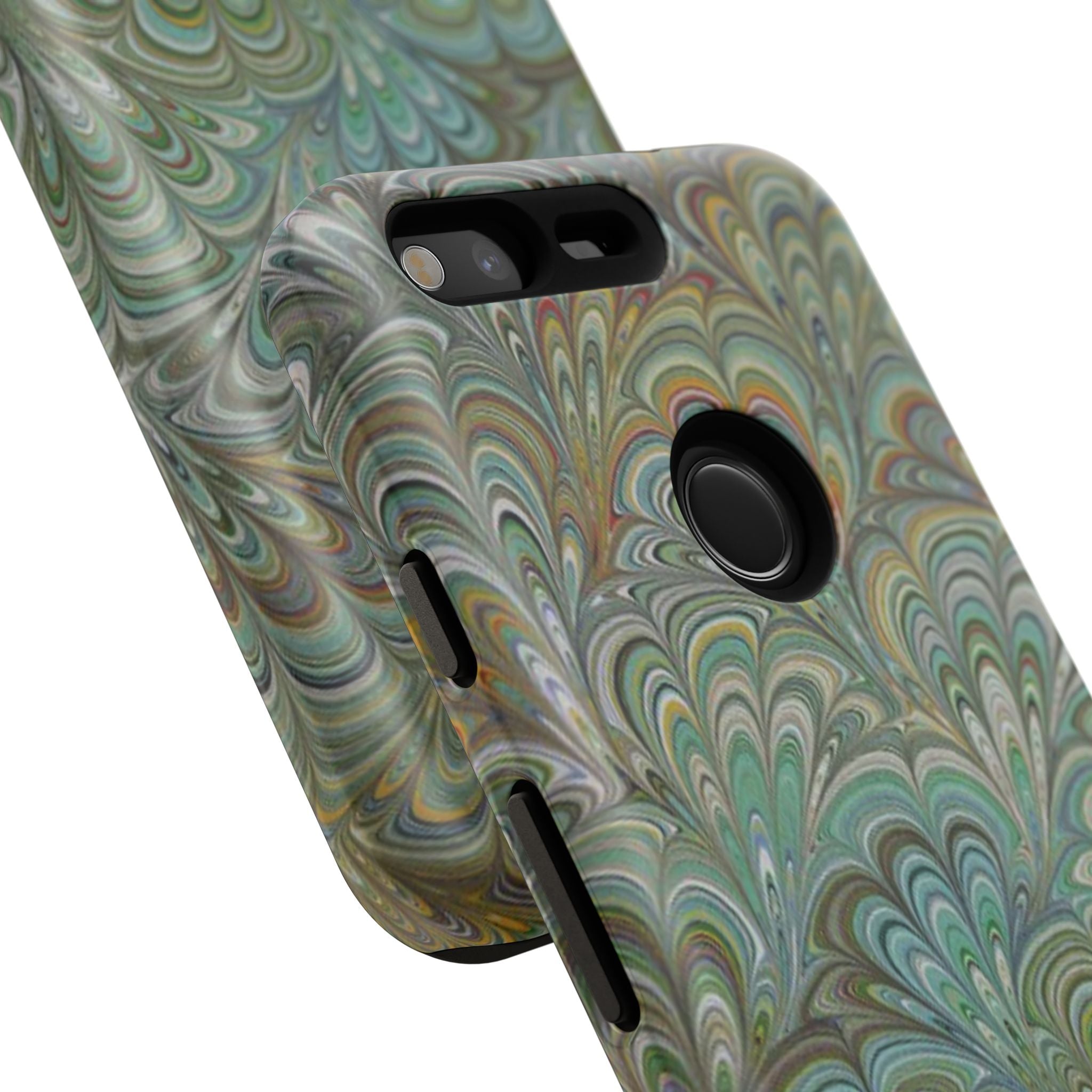 Green Marbled Peacock Durable Phone Case - Matte or Glossy