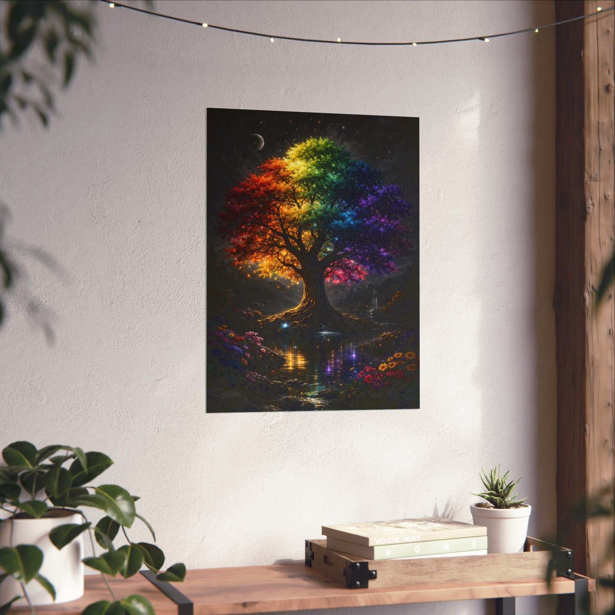 Rainbow Tree Matte Poster — Vibrant Fantasy Wall Art