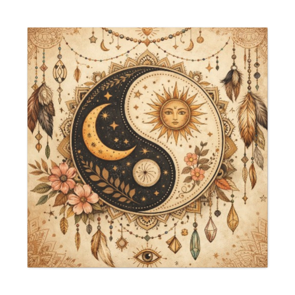 Sun & Moon Yin Yang Canvas Art — Boho Celestial Wall Decor, Matte Stretched 1.25"
