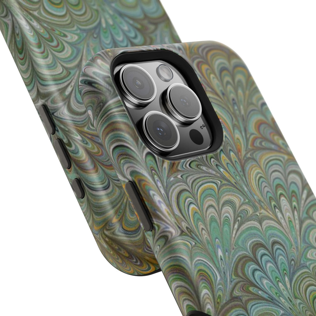iPhone17 + All Models Phone Cases, Italian Peacock Feather Design, Stylish Impact-Resistant Shell, Protective Cover, Green Peacock Print