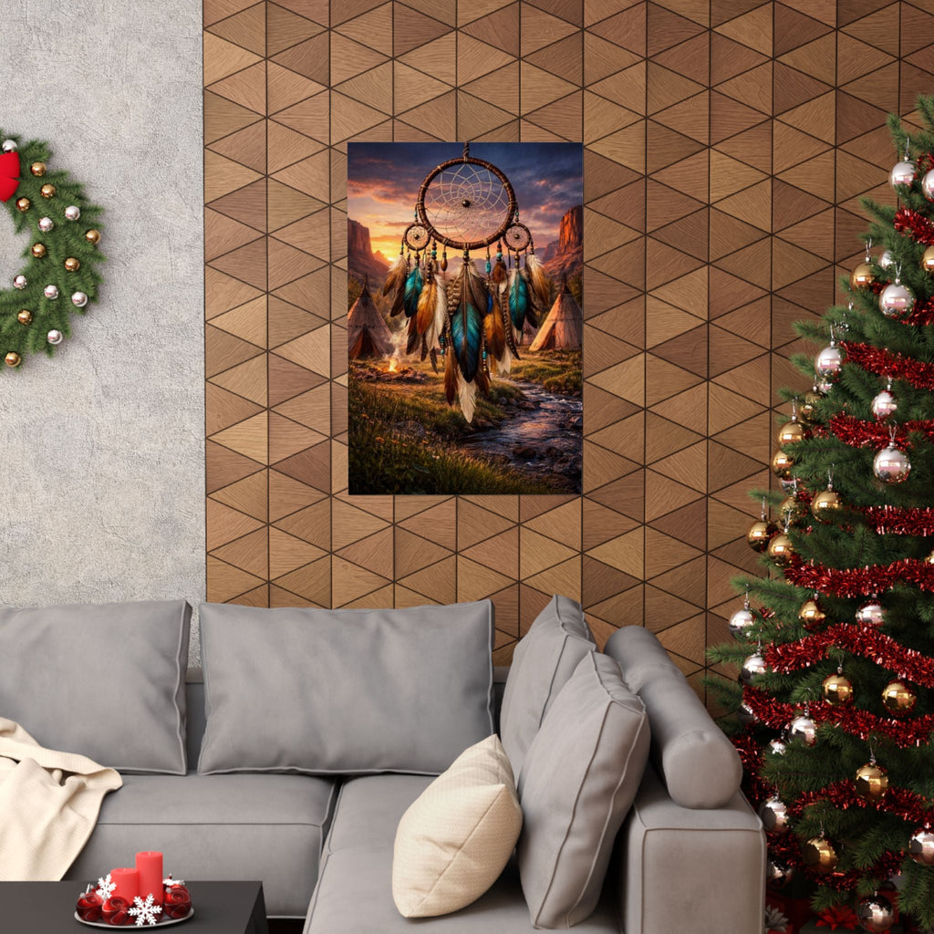 Dreamcatcher Sunset Poster - Boho Native-Inspired Matte Vertical Wall Art