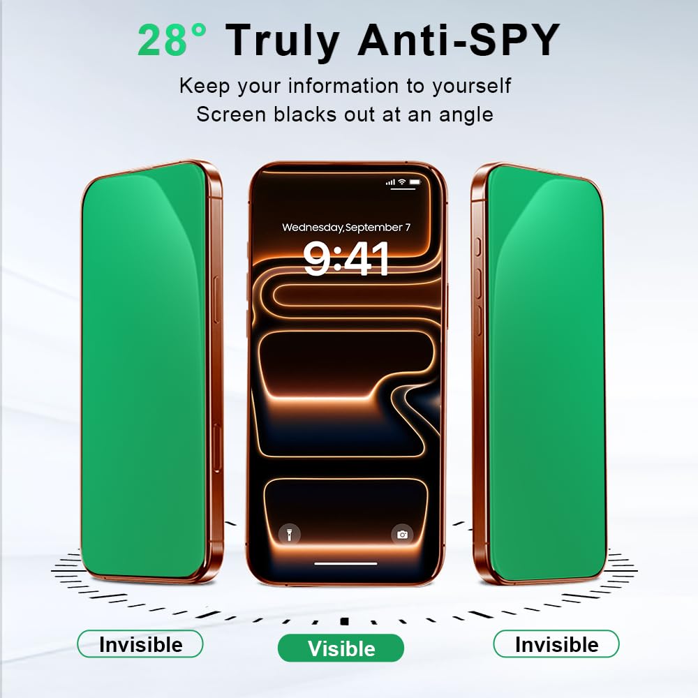 iPhone 17 Privacy Screen Protector — Anti-Spy Tempered Glass, Anti-Blue Light, No Bubble, Gradient Green