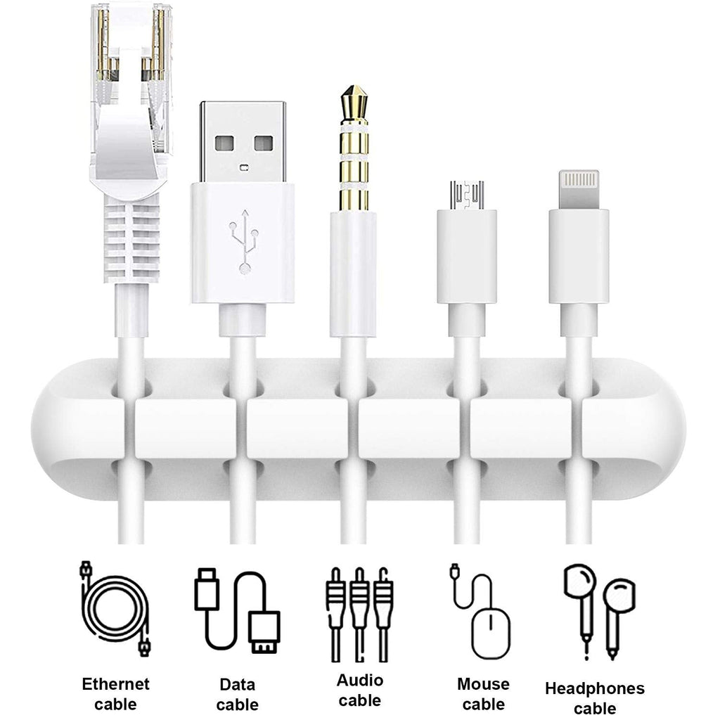 Cable Clips Cord Organizer 2 Pack — White USB Cable Management Wire Holder for Desk, Car, Home & Office