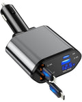 4-in-1 Retractable Car Charger — Fast Charging USB-C & USB-A for iPhone 16/15/14, Samsung Galaxy & Pixel