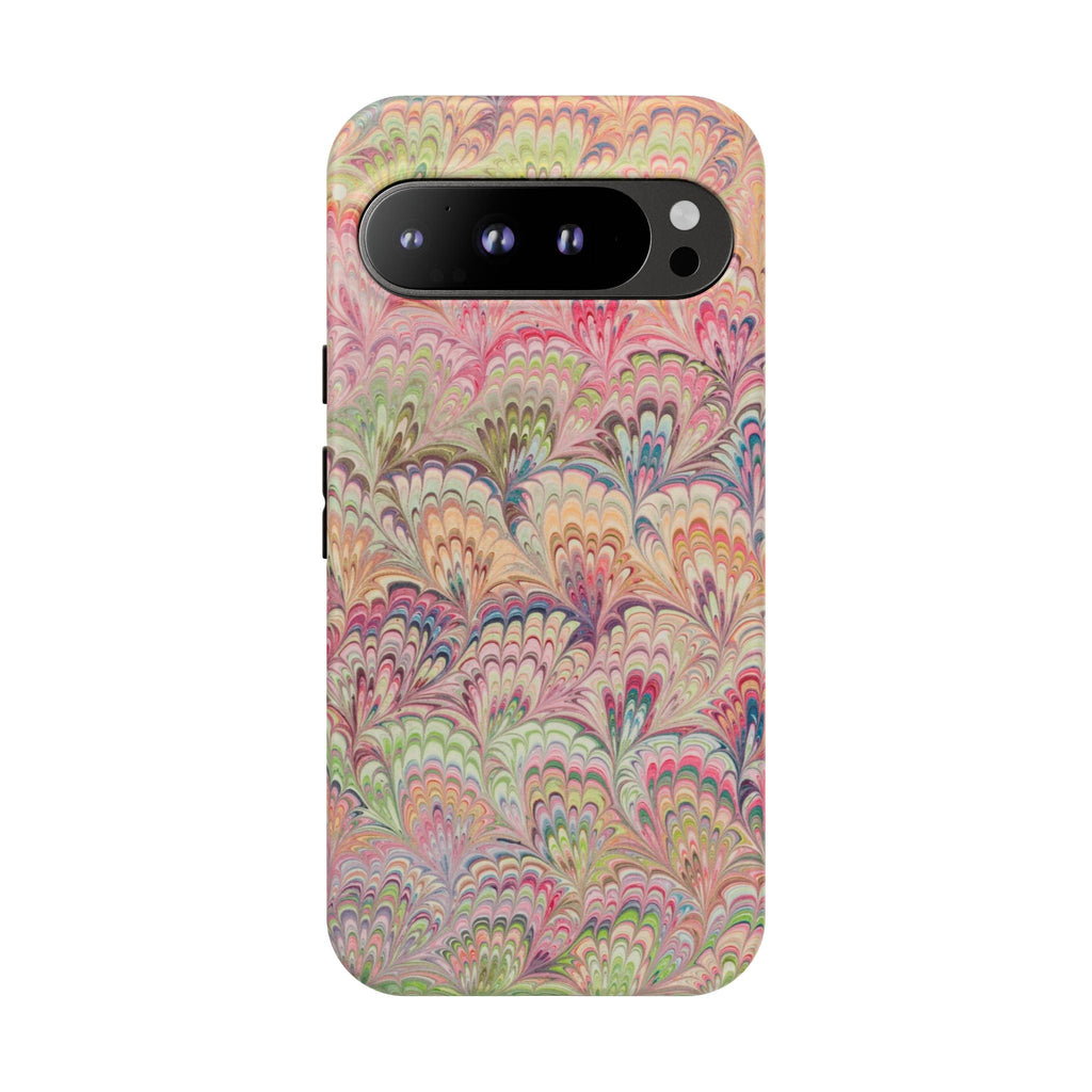 Pastel Pink + Green Feather Marbled Phone Case - Dual Layer Phone Cover