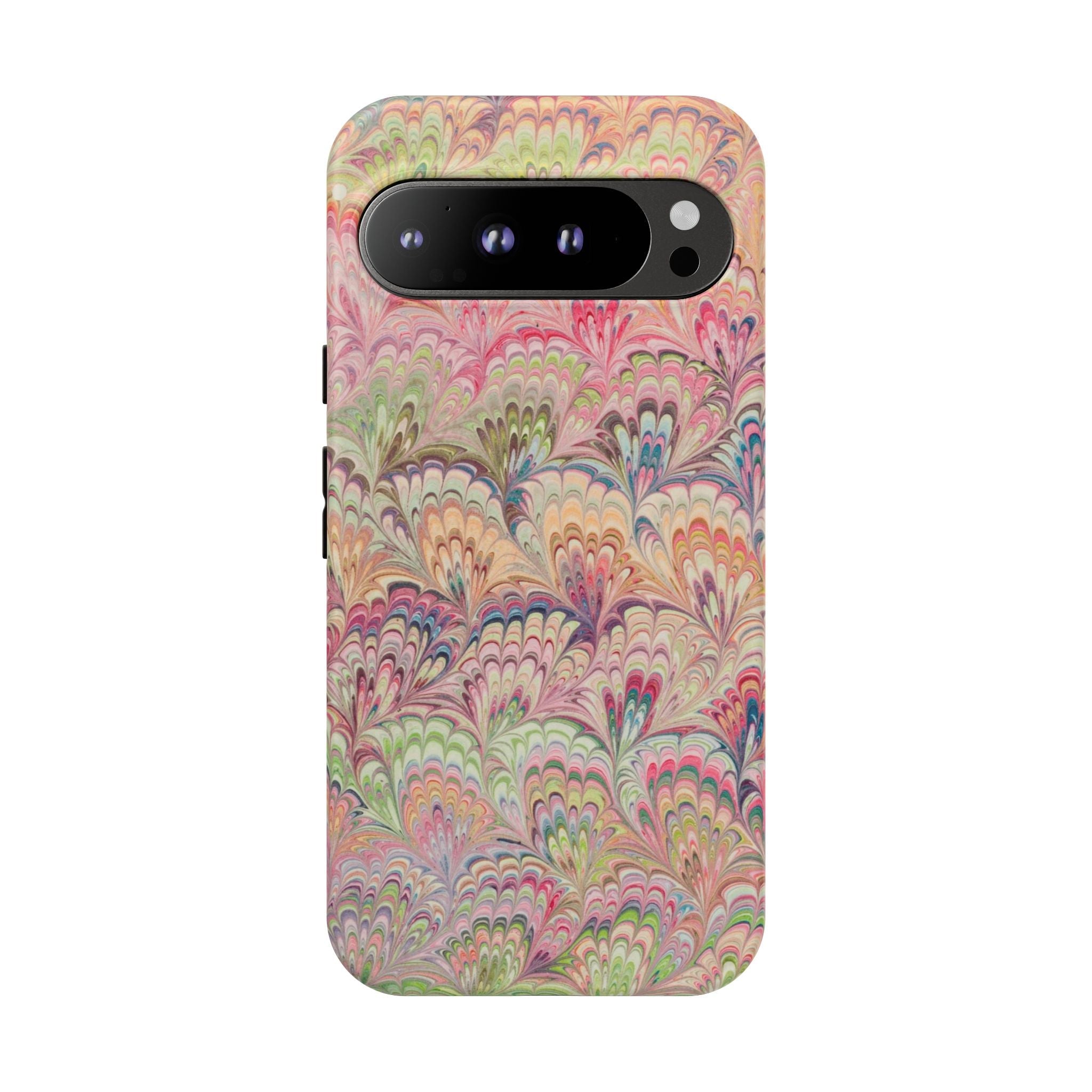 Pastel Pink + Green Feather Marbled Phone Case - Dual Layer Phone Cover