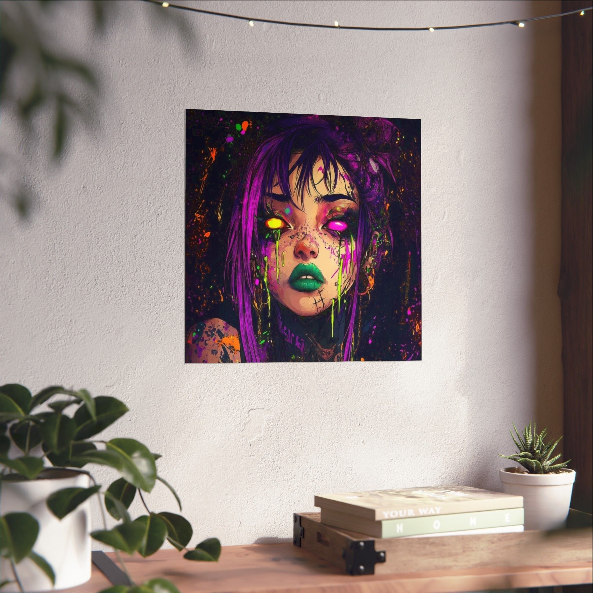 Neon Goth Portrait Poster — Matte Vertical Art Print