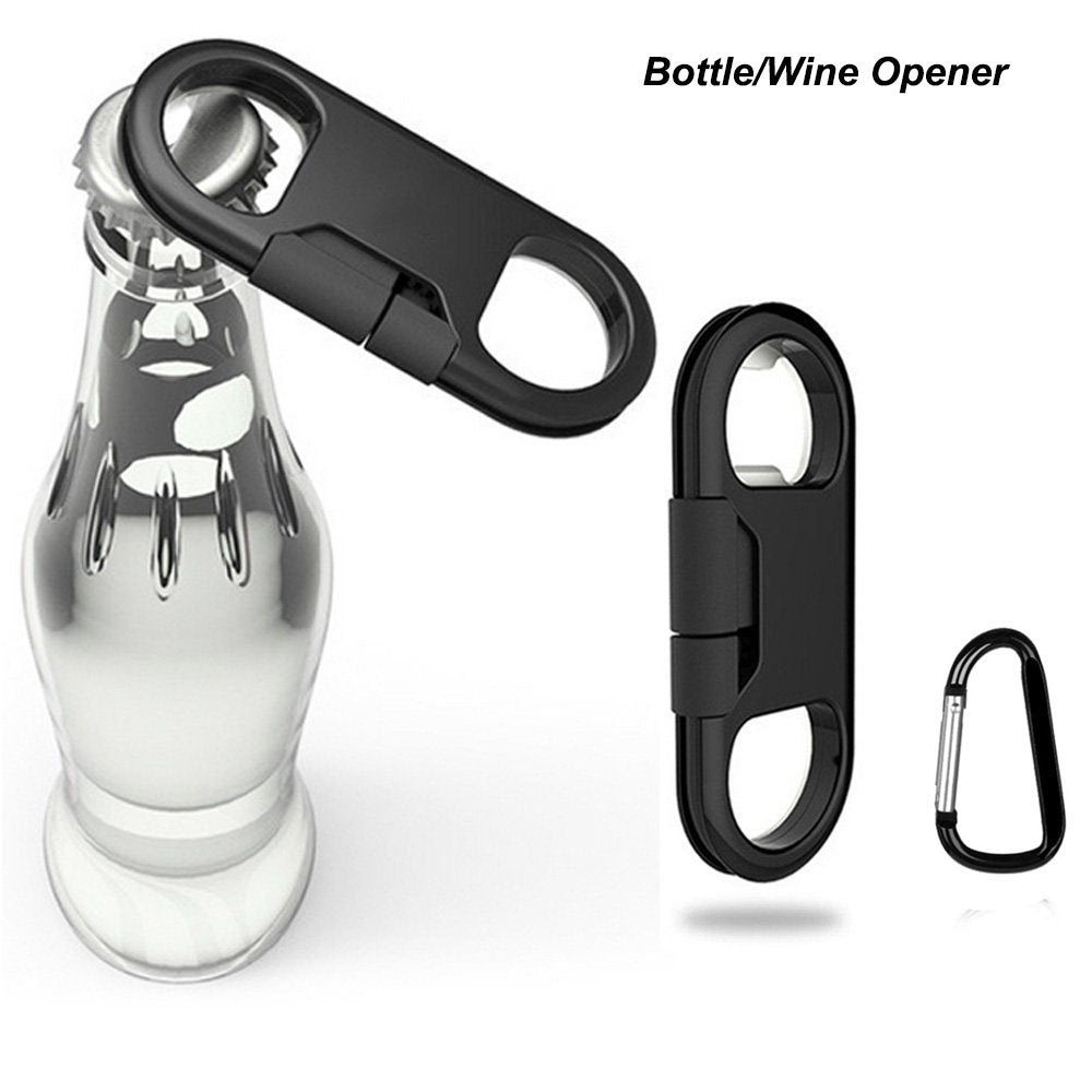 iPhone Lightning Keychain Charging Cable — Carabiner Bottle Opener Short Cable Gift, Black