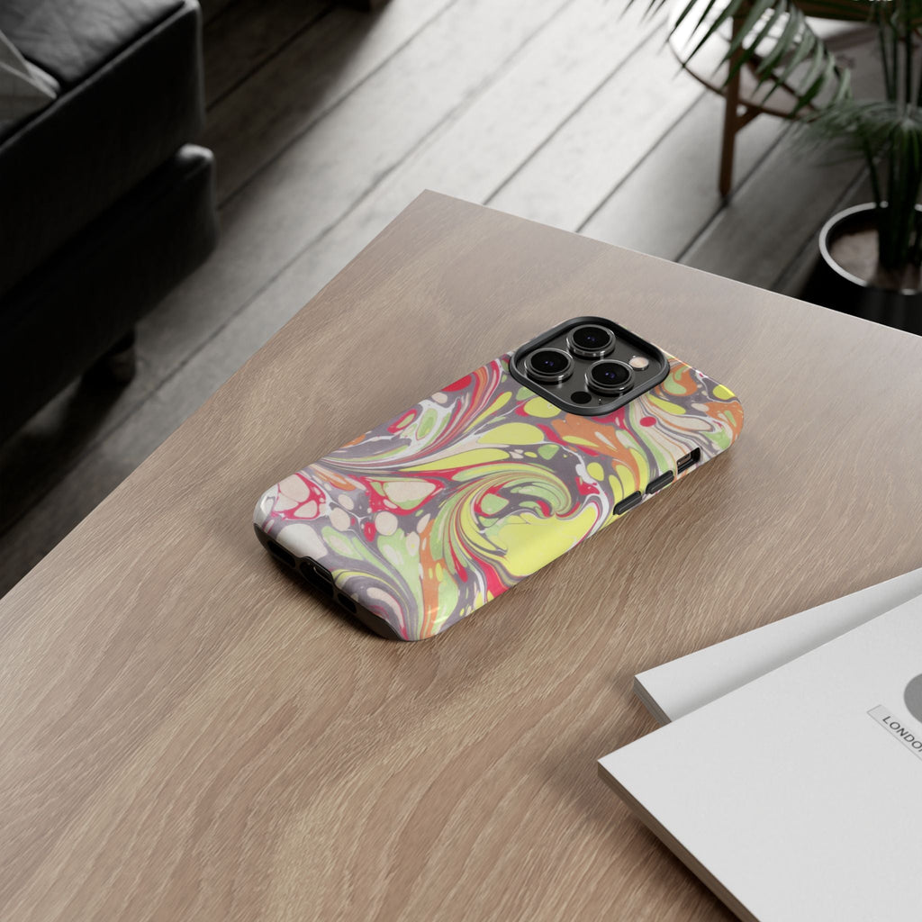 Yellow and Pink Swirl Marbled Italian Phone Case - Dual Layer - Matte or Glossy