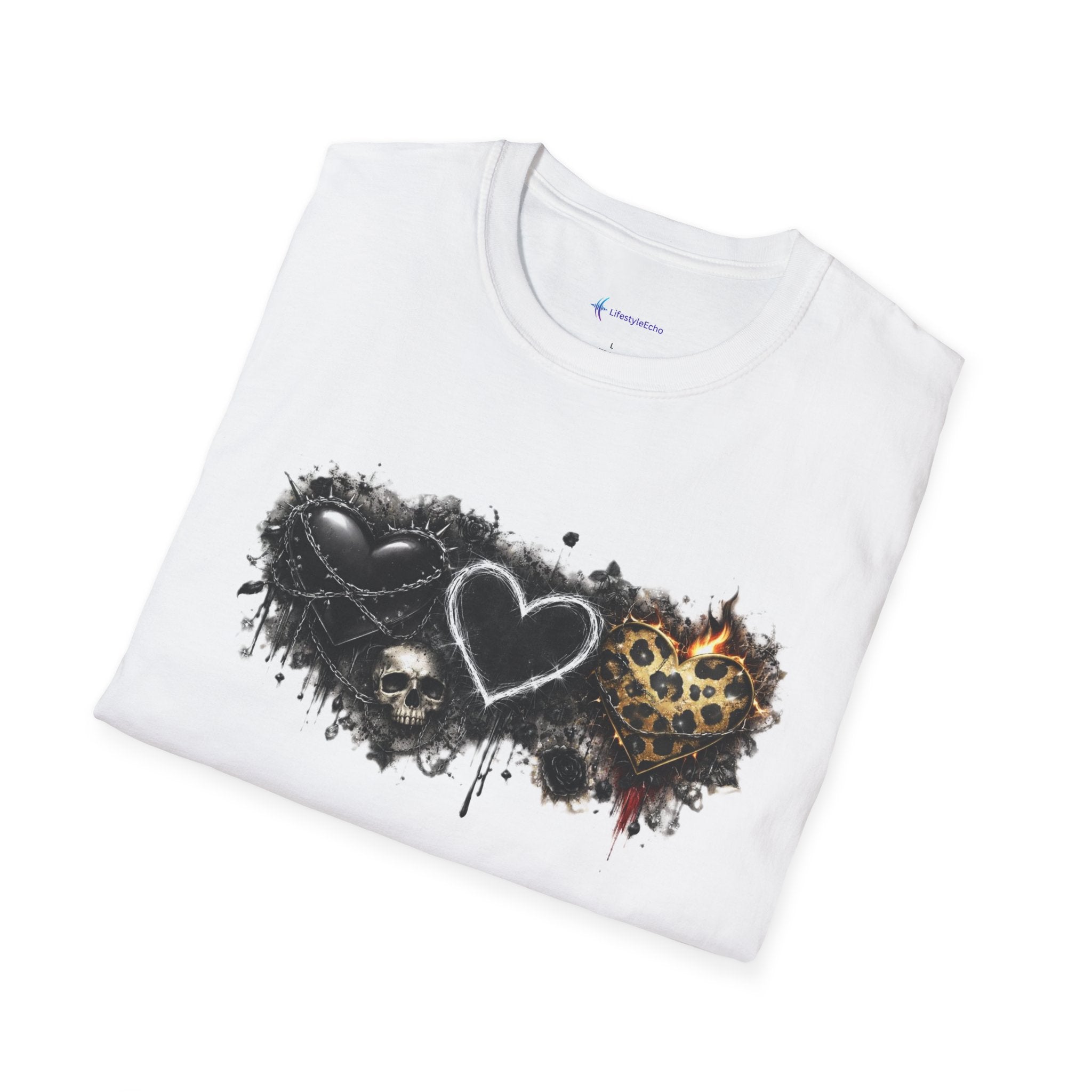 Grungy Hearts and Skulls Graphic T-Shirt