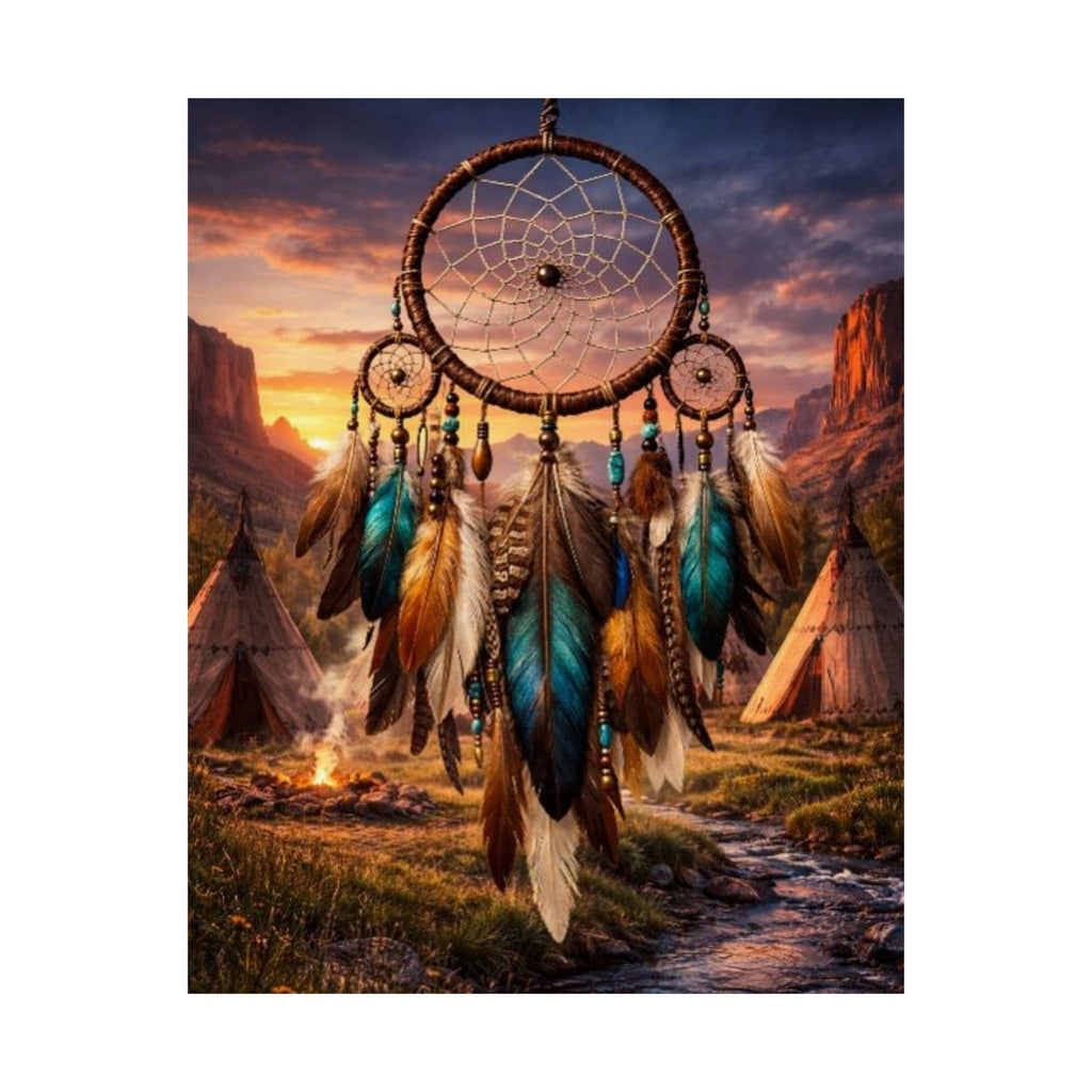 Dreamcatcher Sunset Poster - Boho Native-Inspired Matte Vertical Wall Art