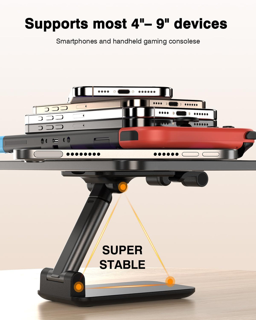 Adjustable Foldable Phone Stand for Desk — Universal Portable Cell Phone Holder for iPhone, Samsung & Nintendo Switch, Office & Home