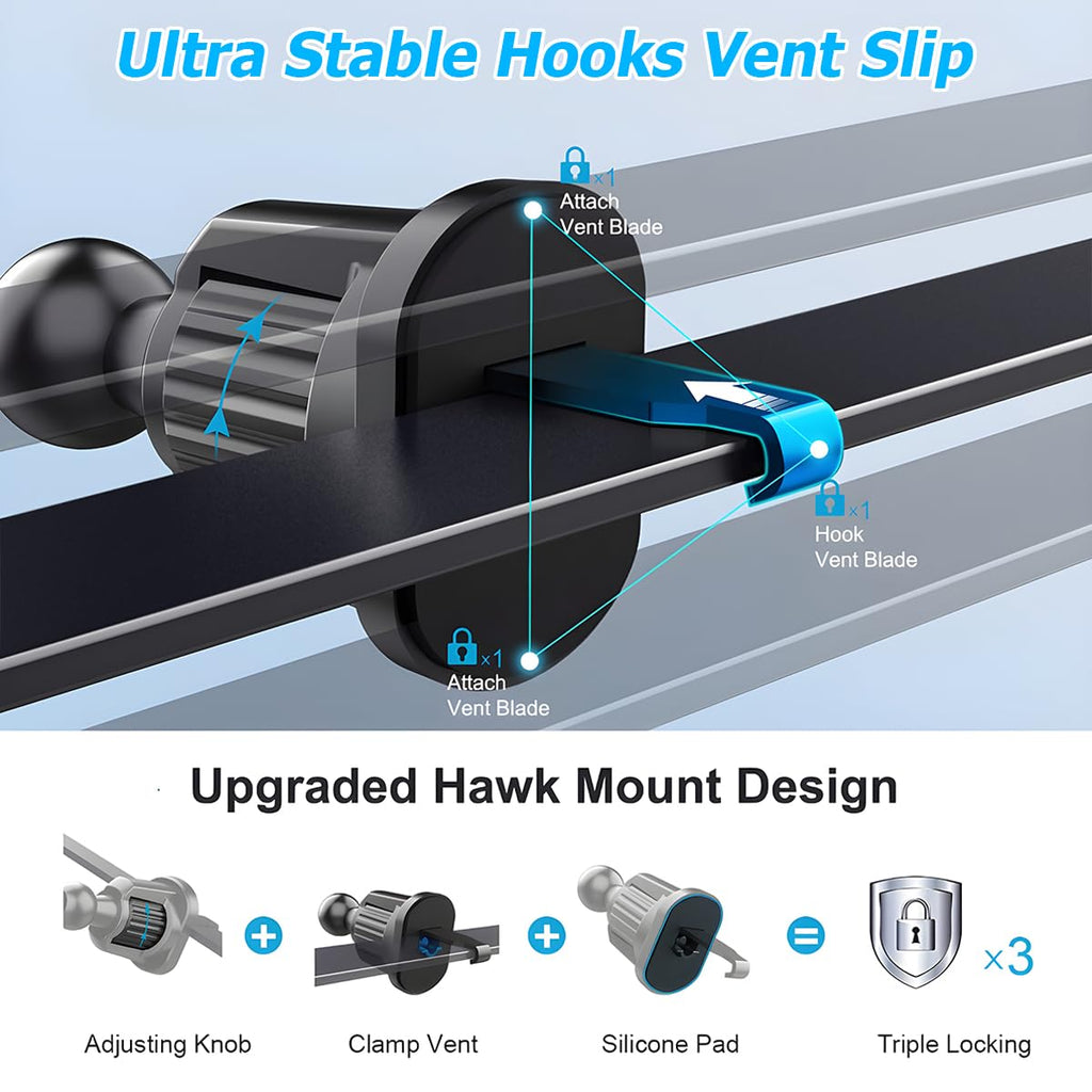 360° Magnetic Car Mount Phone Holder — Hands-Free Air Vent Clip with Iron-Grip Magnet, No-Wobble Secure Fit for All Phones, SUVs, Sedans & Trucks — Black/White