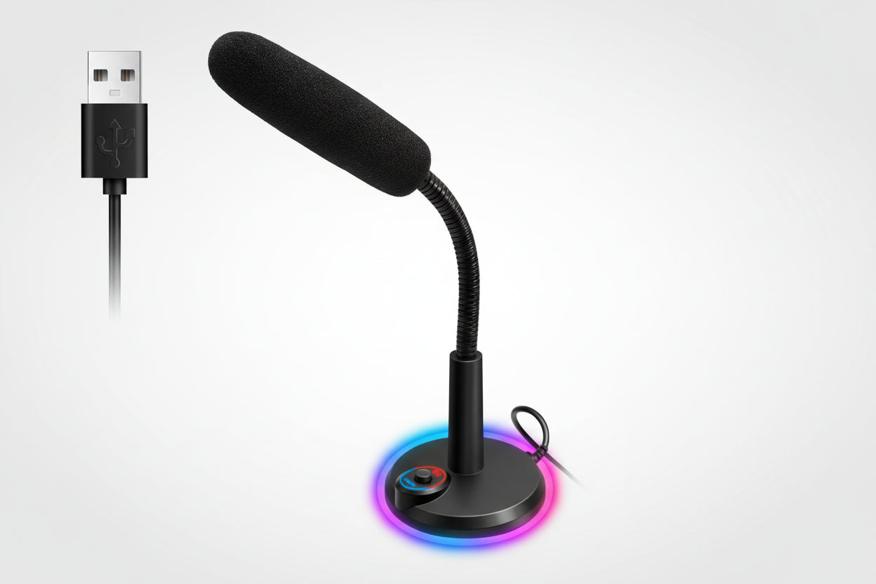USB Desktop Condenser Microphone with RGB Light – Plug & Play Computer Mic with 1.5m Cable for Streaming, Gaming, Video Calls & Podcasts