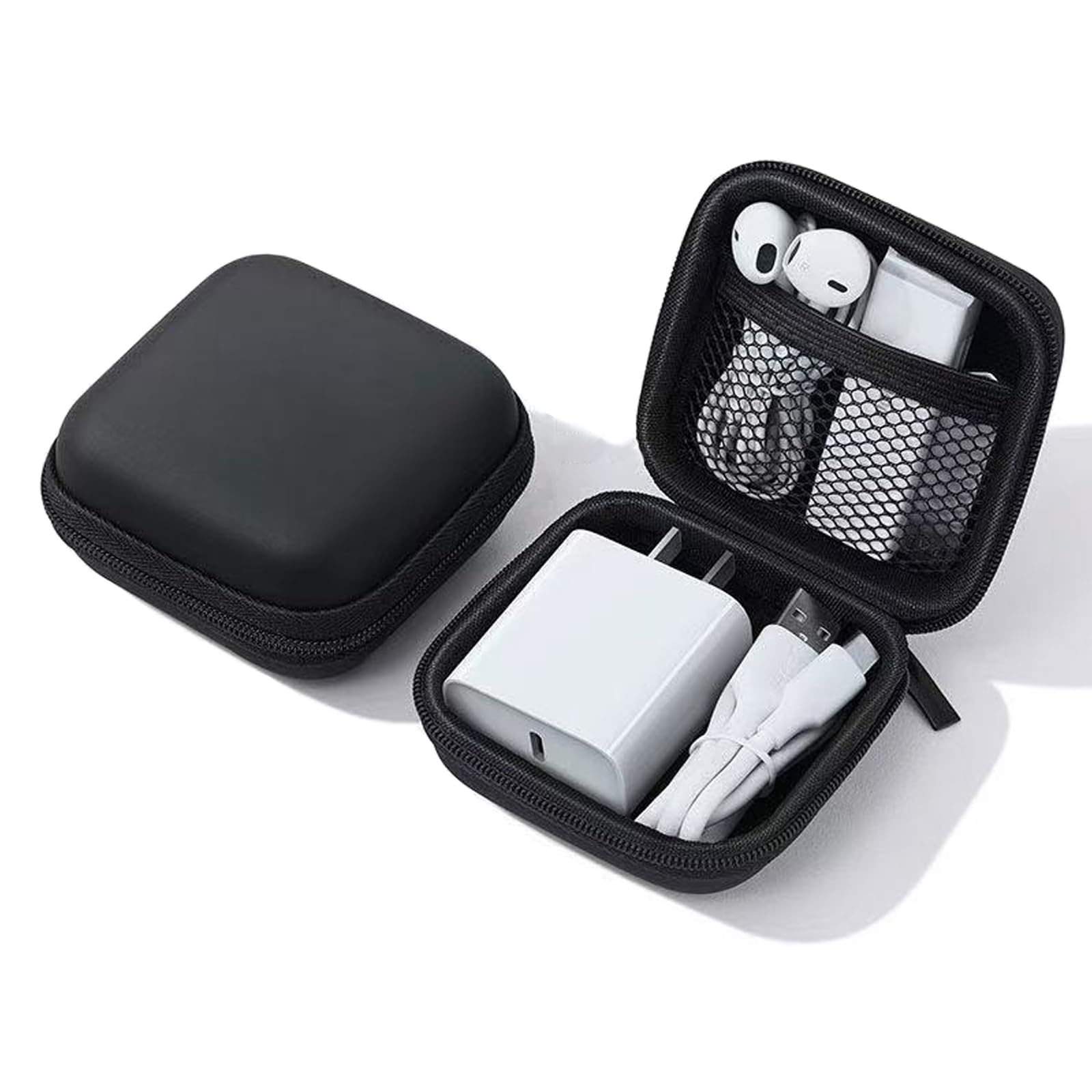 Mini Waterproof Charger Organizer Case — Small Cable Pouch Bag for USB Drives, Earphones & Cords, Black