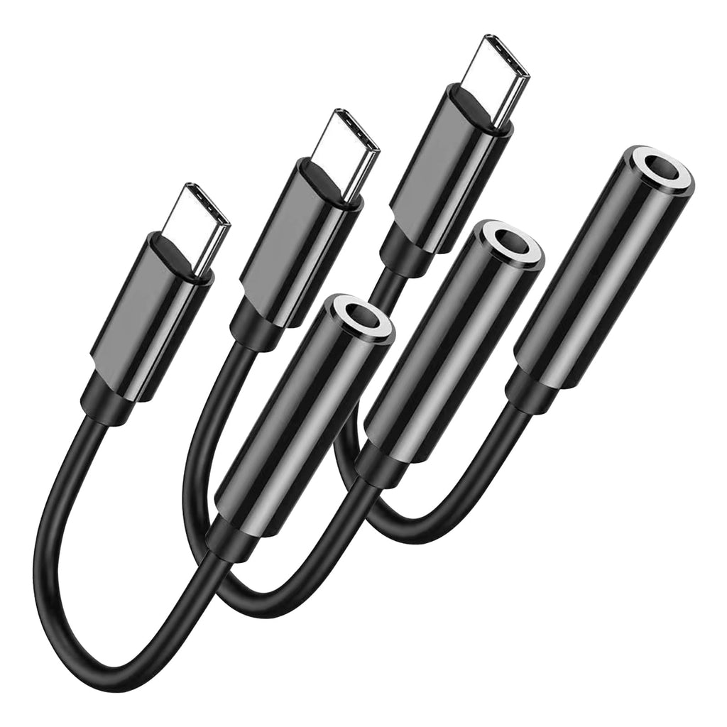 USB-C to 3.5mm Headphone Adapter 3 Pack — DAC Audio Dongle for iPhone 16/15, Samsung Galaxy & All USB-C Devices, Black