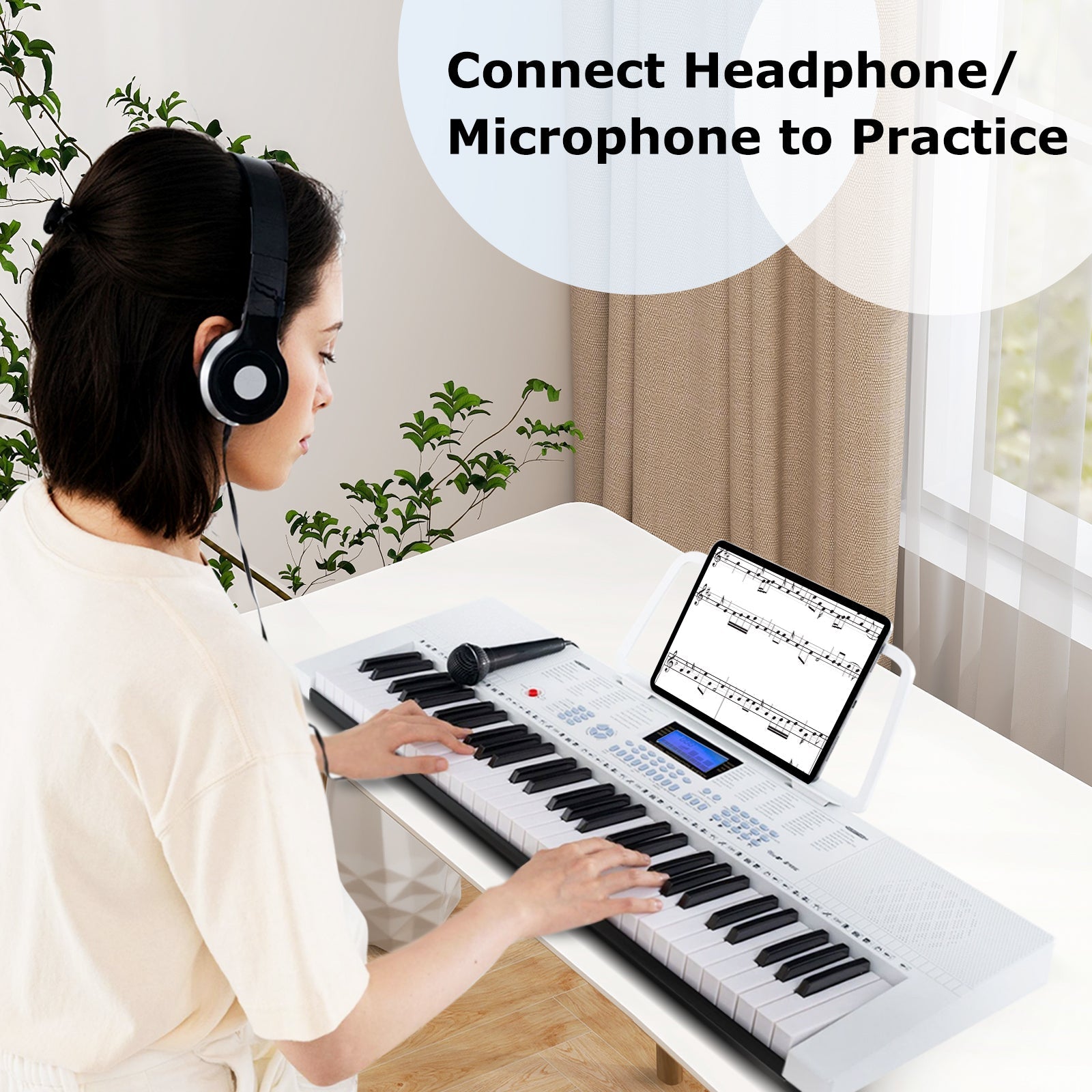 61-Key Electric Piano Keyboard for Beginner-White