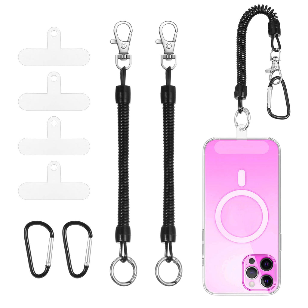 Phone Tether Lanyard 2 Pack — Stretchy Retractable Anti-Drop Anti-Theft Spring Strap with 4 Tether Tab Patches, Universal Smartphone Safety Leash for Hiking, Travel & Outdoor Activities
