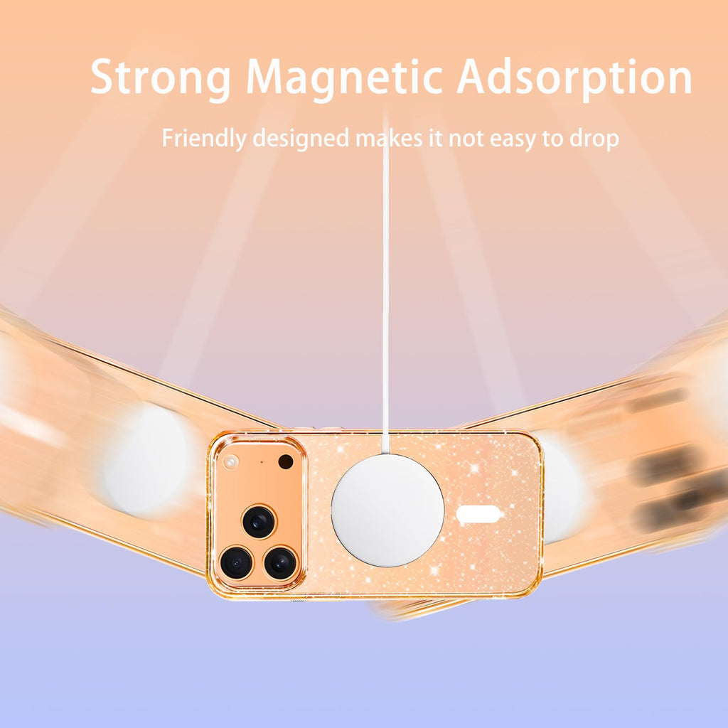 Glitter Magnetic Case for iPhone 17 Pro – Slim Shockproof Clear Back Cover, MagSafe & Wireless Charging Compatible, Anti-Scratch Protective Phone Case for Women
