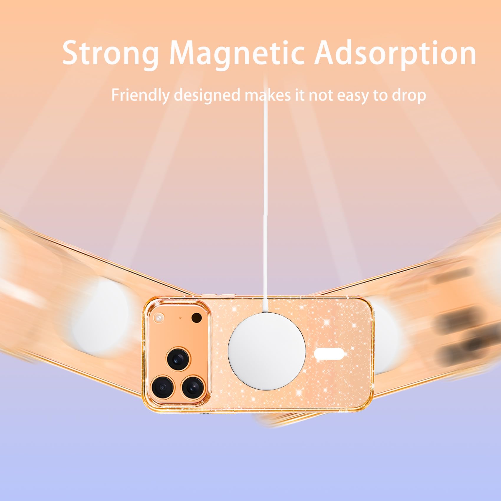 Glitter Magnetic Case for iPhone 17 Pro – Slim Shockproof Clear Back Cover, MagSafe & Wireless Charging Compatible, Anti-Scratch Protective Phone Case for Women