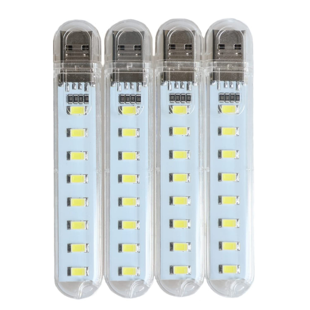 USB LED Light Stick 4 Pack — Portable 8-Bead White Night Light for Power Bank, Power Station & Emergency