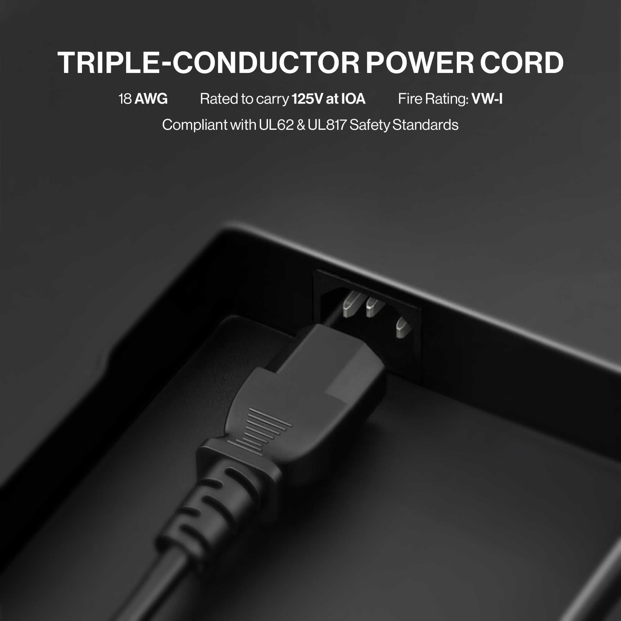 5ft 3-Prong AC Power Cord — Universal Black Power Cable for TV, Monitor, Computer, Printer & Electronics